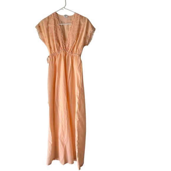 1970s Donna Richard for Gilligan & O’Malley Peach Lace Nightgown Maxi Dress VTG - Picture 1 of 8
